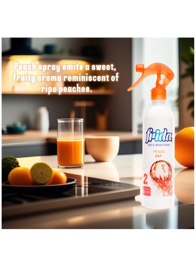 فريدا مجموعة من 4 قطع من معطر جو فريدا أكوا سينسيشنز برائحة الخوخ، 460 مل، أساس مائي، خالٍ من الكحول، متعدد الاستخدامات، مزيل للروائح الكريهة من الأقمشة والغرف والمنزل، يدوم طويلاً - Image 4